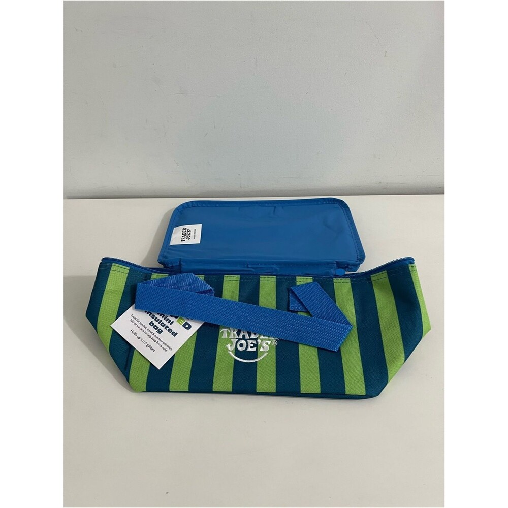 Trader Joe’s Mini Insulated Tote Bag Blue / Green Stripe